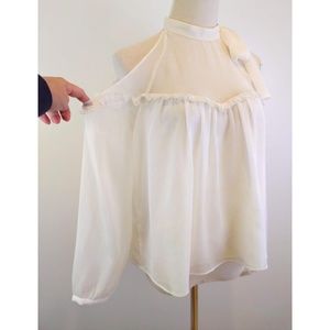 Zara Trafaluc Ivory Cold Shoulder Top